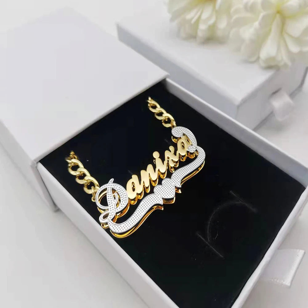 Double Plated Script Heart Name Necklace