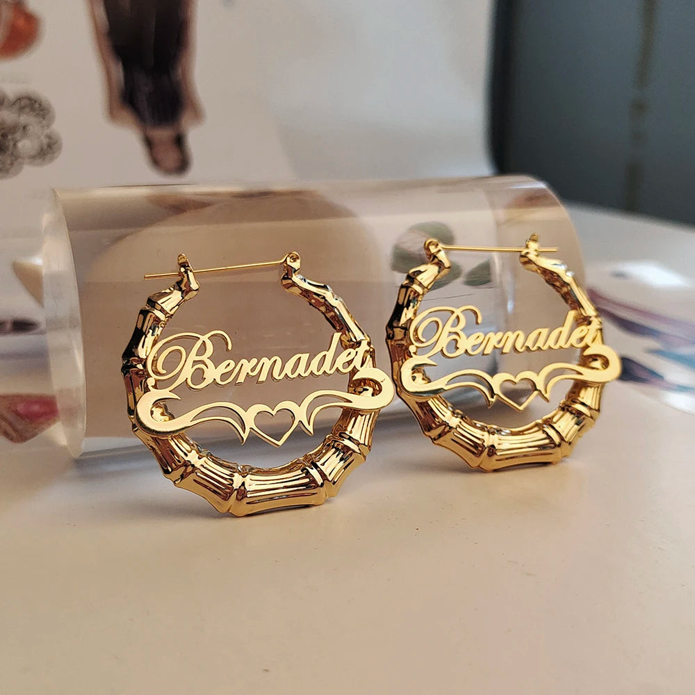 Bamboo Heart Name Earrings