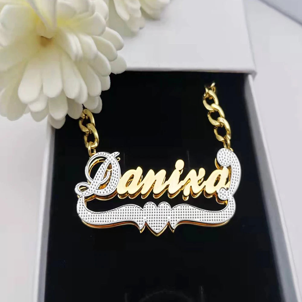 Double Plated Script Heart Name Necklace