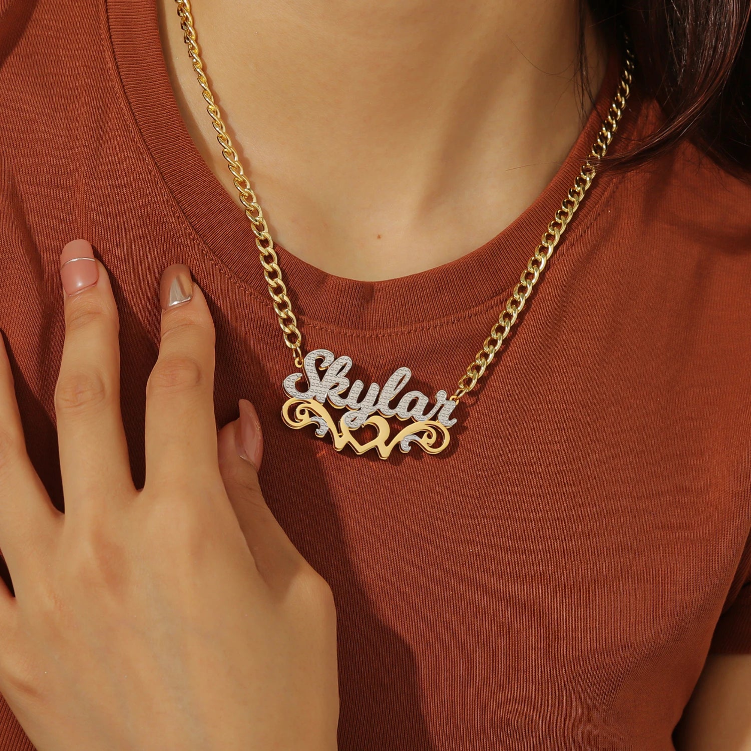 Double Plated Script Name Necklace
