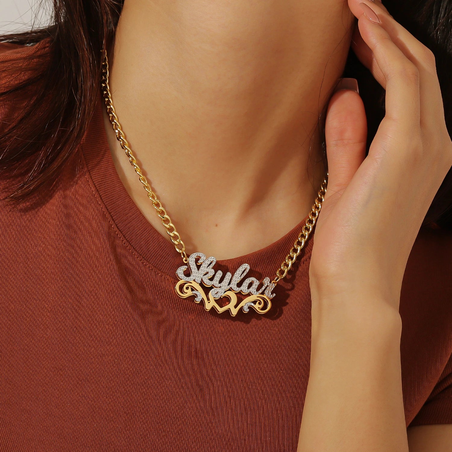 Double Plated Script Name Necklace