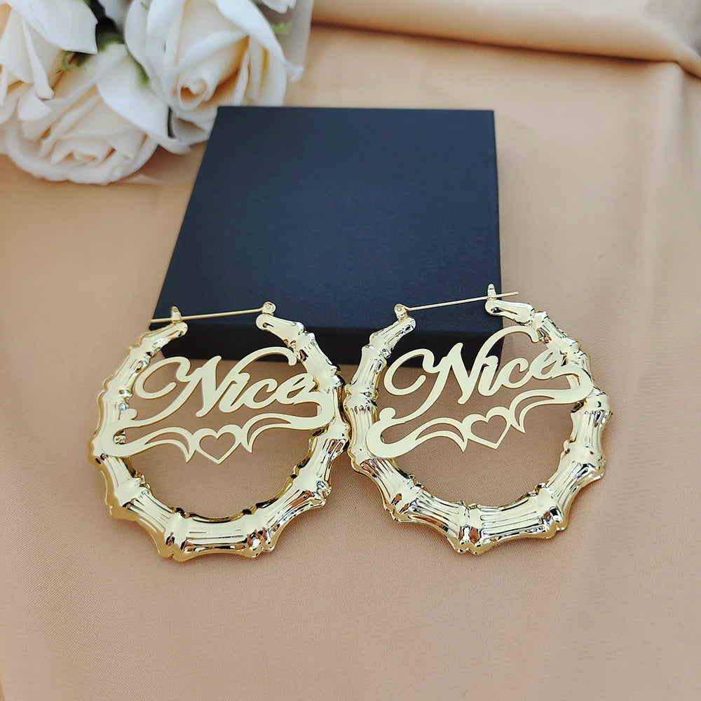 Bamboo Heart Name Earrings